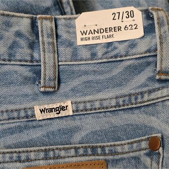 Wrangler Light Blue Meow Laser Tiger Print Wanderer Flare Jeans Size 30 x 32 New - Picture 14 of 16